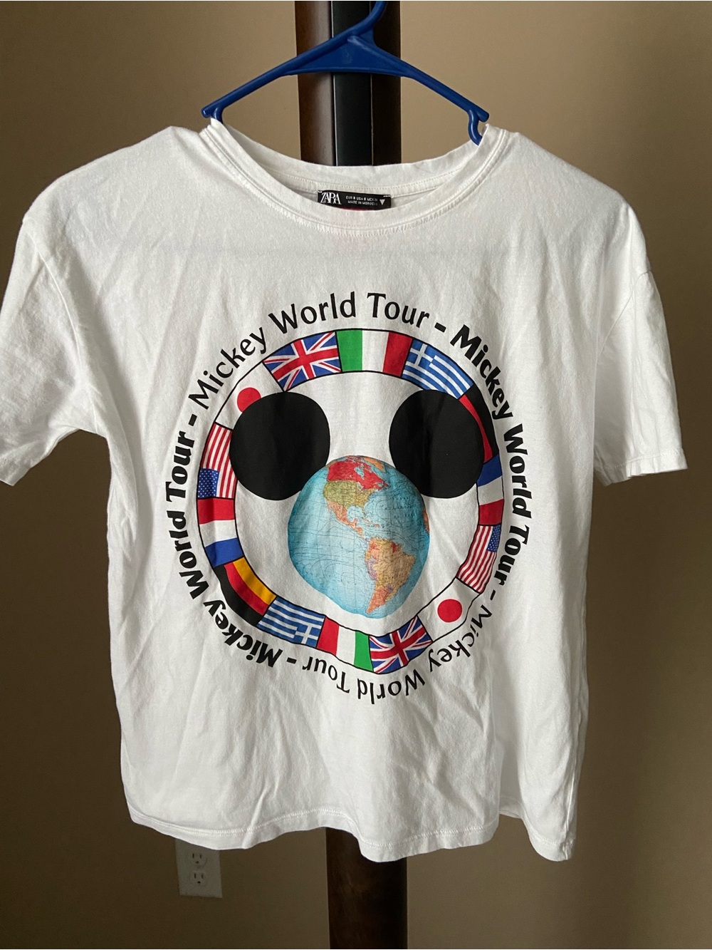ZARA Disney White Short-Sleeve World Tour Mickey Globe Tee